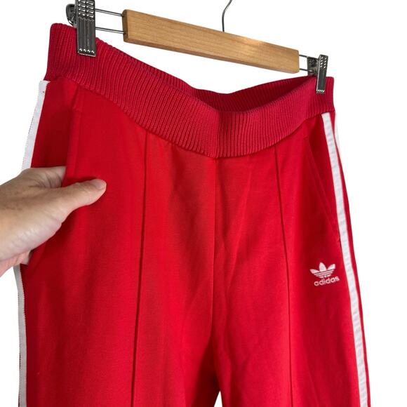 Adidas Pants Mens Small Red Joggers Athletic Three Stripes Trefoil Pockets - Picture 5 of 10